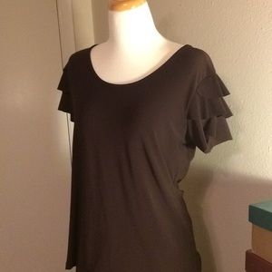 Flutter sleeve dark brown top L